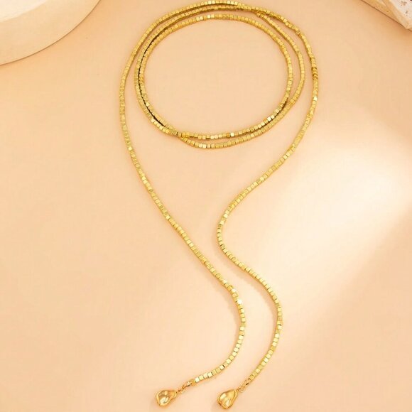 Gold Casual Women's Sparkling Faux Pearl Beaded Long Necklace - Picture 5 of 8
